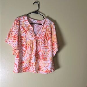 Land n seaTropical Print V-Neck Women Top